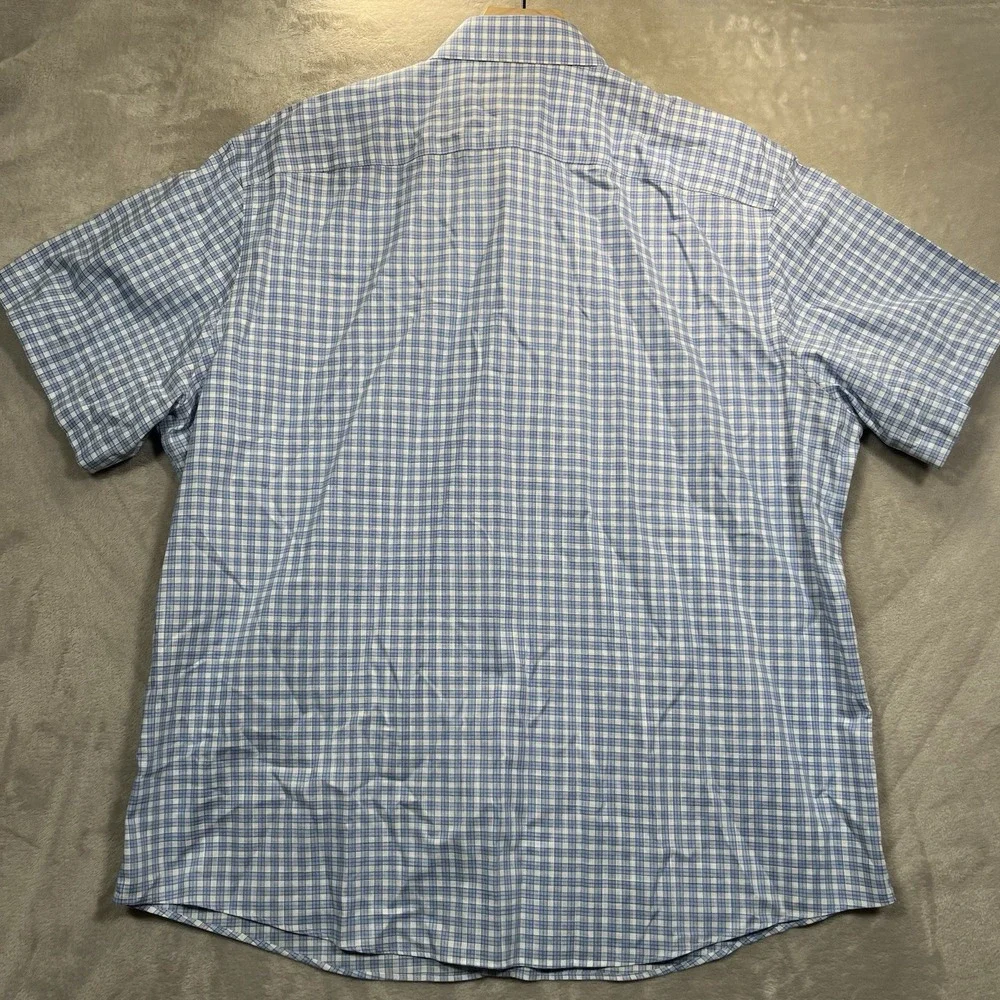 UNTUCKit Mens XL Blue White Plaid Wrinkle Free Short Sleeve Button Down Shirt